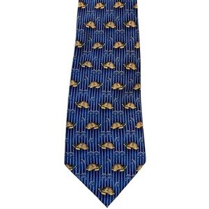 Vintage Conservation Int’l Blue Striped Gold Tortoise Turtle Silk Novelty Tie